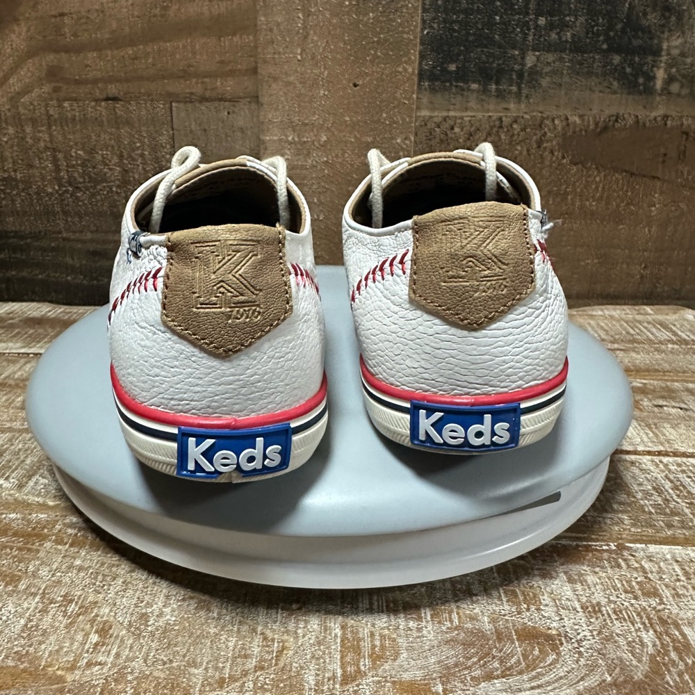 Keds Baseball Stitch Leather Shoes White Red Women’s Size 7 Lace-Up Sneakers - Picture 4 of 9